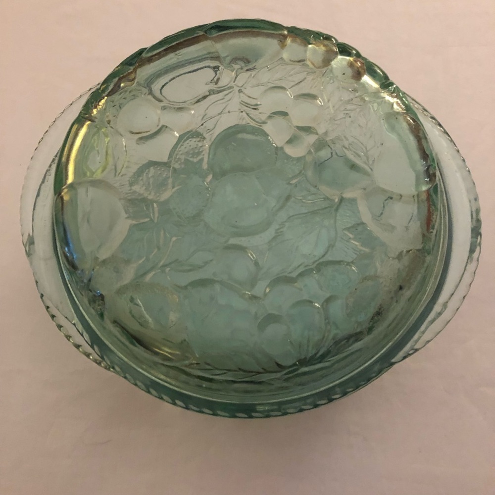 Libbey Orchard Fruit Casserole Green Glass Heavy Vintage GORGEOUS